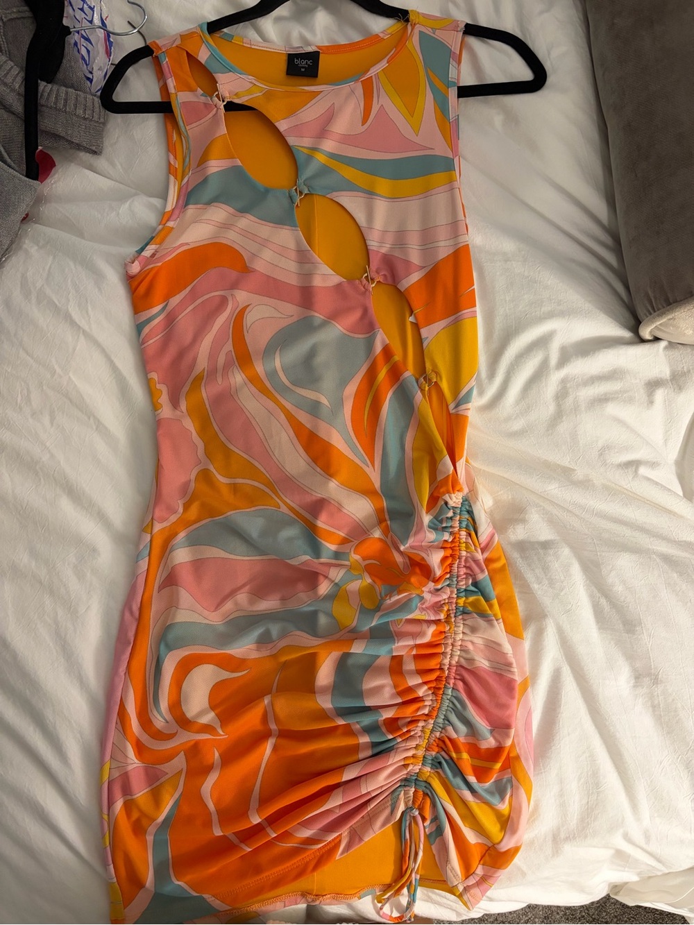 Sleeveless Cutout Ruched Mini Dress - Multicolor Floral Swirl
